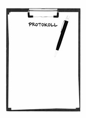 Protokoll auf einem Klemmbrett
