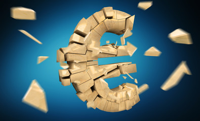 Exploding euro currency 3D rendering