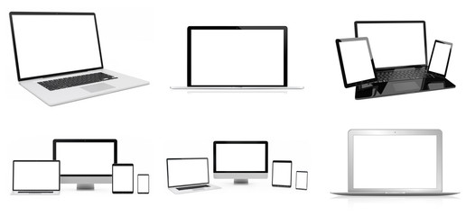 Modern digital silver tech device pack 3D rendering