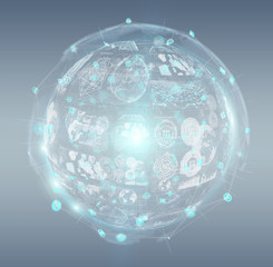 Holograms datas digital sphere 3D rendering