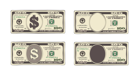 One hundred dollars in flat cartoon style.