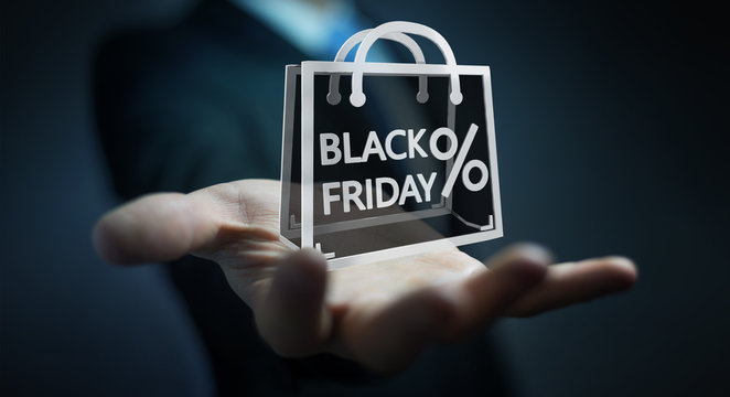 Businessman enjoying black Friday sales 3D rendering