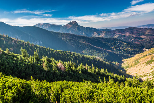 Beautiful view in Tatra mountains from the ridge in autumn