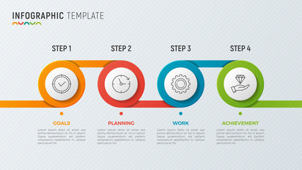 Vector timeline chart infographic design for data visualization. 4 steps, options, processes.