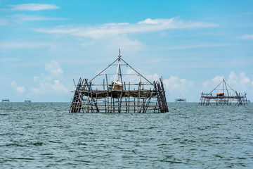 Traditional fishing structure built with bamboo called Bagang, Berau, Kalimantan, Borneo, Indonesia, Asia