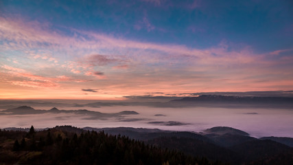 Stunning view to Tatras at sunrise in autumn