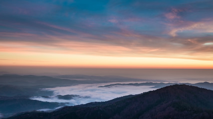 Beautiful dusk in the Tatras in autumn