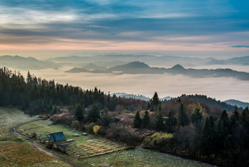 Beautiful sunrise in the Tatra Mountains in autumn