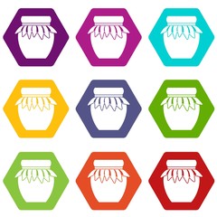 Jam in glass jar icon set color hexahedron