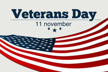 Veterans Day. Usa flag on background. Design for holiday cards on a gray background.