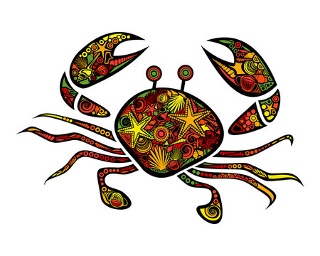 Bright ornamental crab isolated on white background. Vector illustration for baby template design