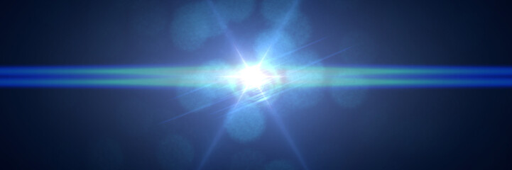 beautiful blue lens flare effect overlay texture banner with light streak and bokeh effect