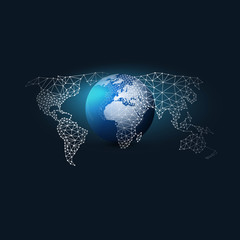 Cloud Computing and Networks Concept with Earth Globe and World Map - Abstract Global Digital Connections, Technology Background, Creative Design Element Template