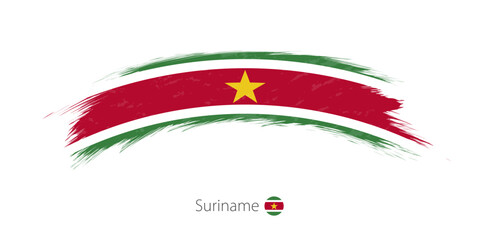 Flag of Suriname in rounded grunge brush stroke.