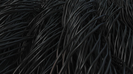 Twisted black cables and wires on black surface