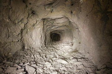 Underground abandoned ore mine shaft gallery tunnel