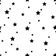 Star and circle black seamless pattern