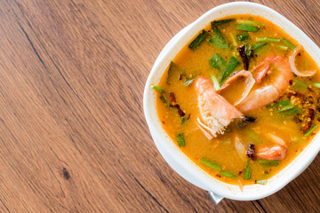 Traditional Thai Food River prawn spicy soup, Tom Yum Goong, Thai food