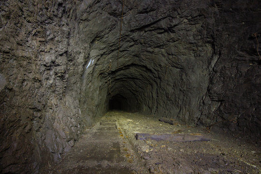 Underground abandoned ore mine shaft gallery tunnel 