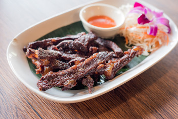 fried dried beef, Thai food