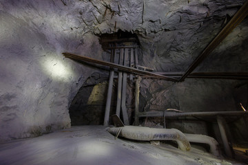Underground abandoned ore mine shaft tunnel gallery