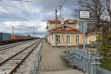 Fototapeta na wymiar Rail station in city Paldiski, Estonia