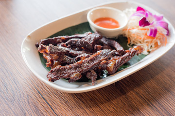 fried dried beef, Thai food