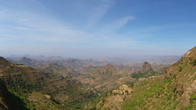 Panoramic on the Ethiopian plain and rift valley from the Simien Mountains highlands, Ethiopia, East Africa.