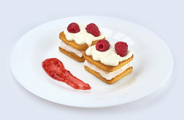dessert with raspberries