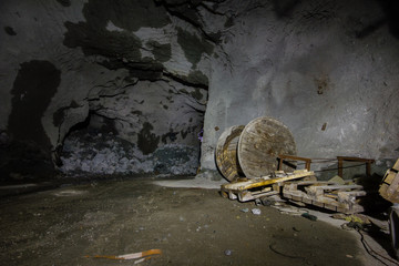 Underground abandoned ore mine shaft tunnel gallery