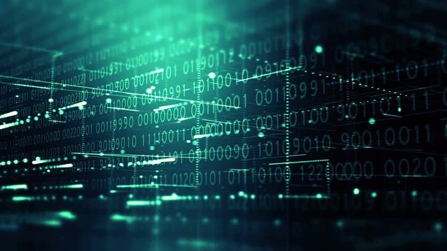 Digital binary data transmitted at high speed 4K UHD video loop animation.