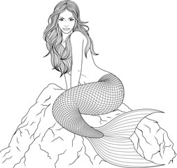 Image of Coloring beautiful mermaid printed on Printed Glass Splashbacks