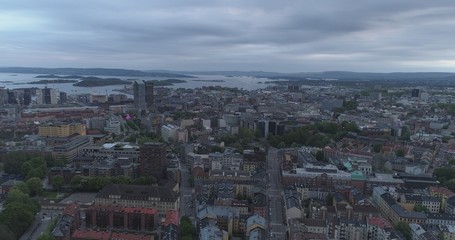 Drone View, Oslo Norway on a cloudy overcast afternoon,  Aerial View