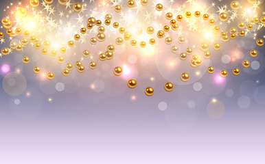 Christmas background blurry lights with gold balls, abstract christmas design