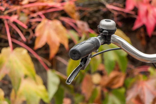 Bicycle handlebars and colorful lefs (bicycle and autumn concept)