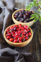 Rose hip berries, fresh and dried