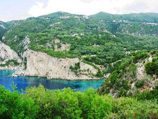 Fototapeta na wymiar paleokastritsa blue lagoons coast landscape ionian sea on Corfu island