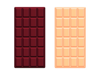 White and dark chocolate bars. Chocolate flat design. Vector illustration