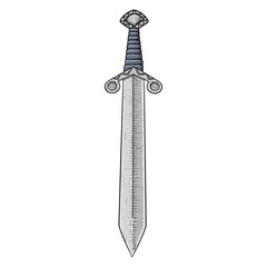 Metal sword. Old medieval weapon. Hand drawn sketch