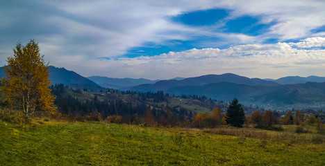 Naklejka na ściany i meble Ukrainian Carpathian Mountains in the autumn season
