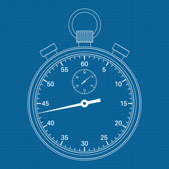 Stopwatch. Vector illustration on blueprint background