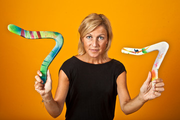 woman posing with a boomerang