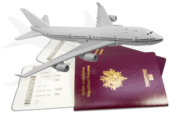 avion blanc sur passeports et carte d'accès à bord