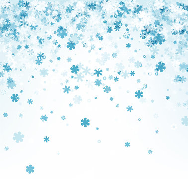 White winter background with blue snowflakes.