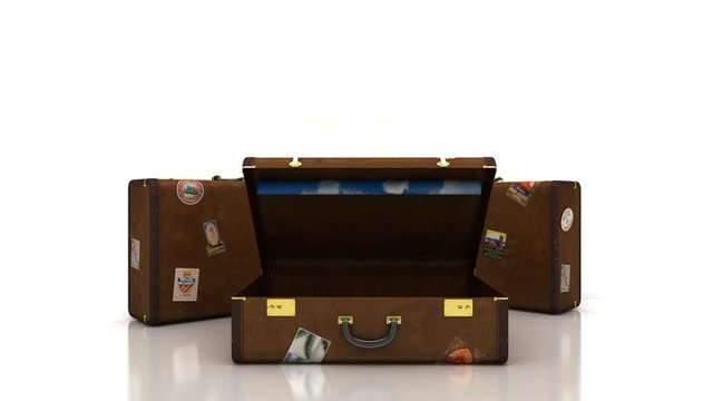 Vacanze estive al mare, Valigie, Viaggio, 3d, illustrazione 