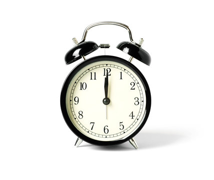 black bell clock on white isolated background