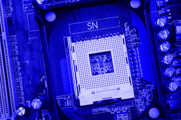 CPU socket on a computer motherboard macro close