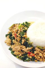 Stir fried rice with mince pork and basil