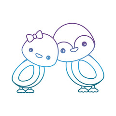 cute couple of penguins icon over white background vector illustration