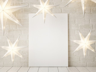 Mock up poster with stars Christmas decoration, 3d illustration, 3d render
